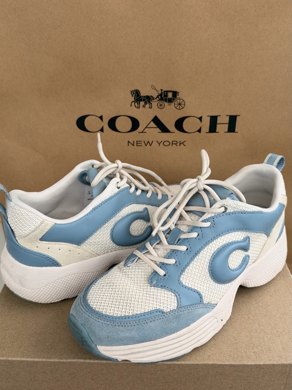 COACH Women's Light Blue & White Mesh Sneakers